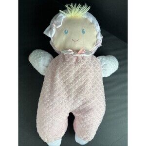Eden doll pink thermal textured cloth 10" Stripped Bonnet Plush Yellow Hair